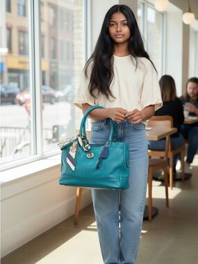 Coach Park turquoise Carryall Satchel pebble Leather satchel.